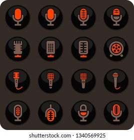 Microphone color vector icons on dark background for user interface design