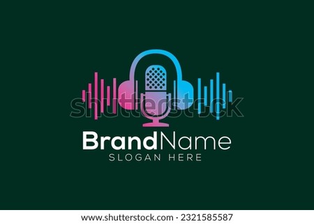 Microphone with colorful sound waves logo design template