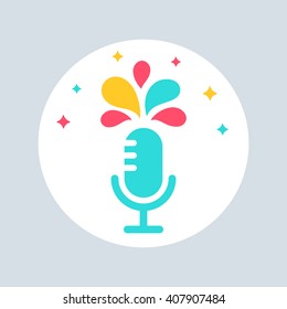 Microphone with Colourful Splashes. Public Speaking Sign