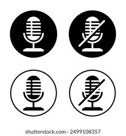 Ilustración del icono del micrófono de comunicación del micrófono, símbolo de sonido mudo. Diseño de voz audio, música, radio, voz, Botones, grabar, hablar, medios. Para estudio de podcast, Web, App, móvil, karaoke, computadora 