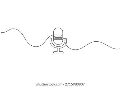 Microphone continuous line drawing, audio and podcast concept.