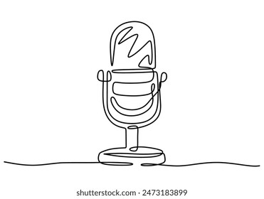 Microphone continuous line drawing. Podcast and broadcast concept. Vector illustration minimalist design hand drawn.