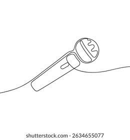 Micrófono en estilo de dibujo de línea continua. Línea de arte del símbolo del micrófono. Esbozo lineal negro minimalista aislado sobre fondo blanco.