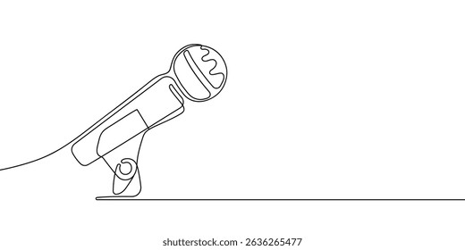 Microphone in continuous line drawing style. Line art of microphone symbol. Minimalist black linear sketch isolated on white background.