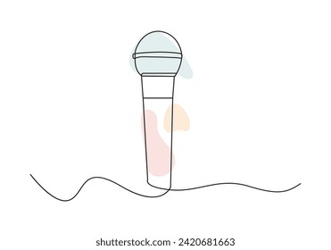 Microphone in Continuous one line drawing. online training speech. Editable stroke. Vector illustration
