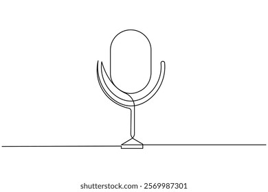 Microphone continuous one line drawing and, Microphone icon isolated flat vector illustration