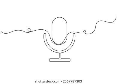 Microphone continuous one line drawing and, Microphone icon isolated flat vector illustration