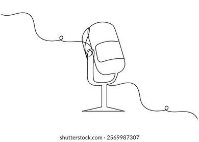 Microphone continuous one line drawing and, Microphone icon isolated flat vector illustration