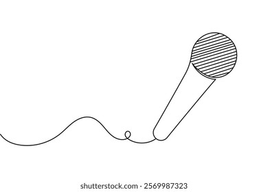 Microphone continuous one line drawing and, Microphone icon isolated flat vector illustration