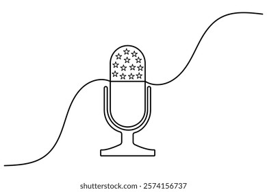 Microphone continuous one line drawing of outline vector illustration