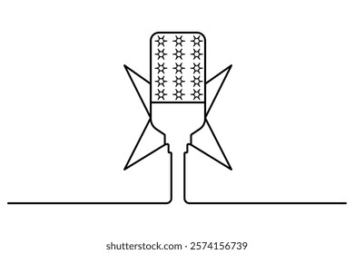 Microphone continuous one line drawing of outline vector illustration