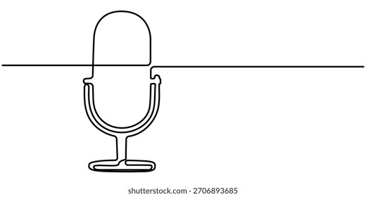 microphone continuous one line drawing, minimalist in outline illustration, in white background isolated. 