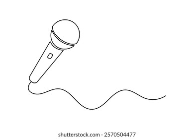 Microphone continuous single line art and isolated outline vector design