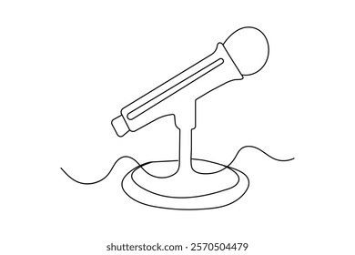 Microphone continuous single line art and isolated outline vector design