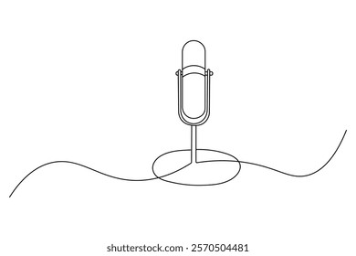 Microphone continuous single line art and isolated outline vector design
