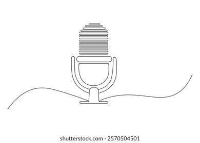 Microphone continuous single line art and isolated outline vector design