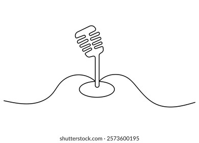Microphone continuous single line art drawing of isolated on white background.