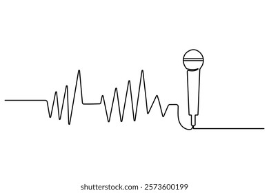 Microphone continuous single line art drawing of isolated on white background.