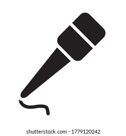 microphone with cord icon over white background, silhouette style, vector illustration