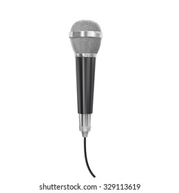 Microphone with cord on a white background.