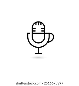 Logotipo combinado del micrófono y de la taza. Micrófono con la Plantilla del Vector del icono de la taza
