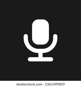 Microphone dark mode glyph ui icon. Voice message. Convert text into audio. User interface design. White silhouette symbol on black space. Solid pictogram for web, mobile. Vector isolated illustration