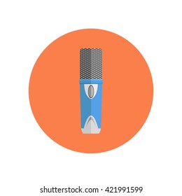 Microphone design flat isolated icon, vintage microphone stand, sound media, record vocal musical web broadcasting microphone vector illustration