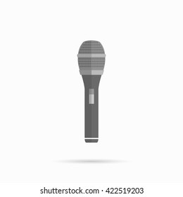 Microphone design flat isolated icon, vintage microphone stand, sound media, record vocal musical web broadcasting microphone vector illustration