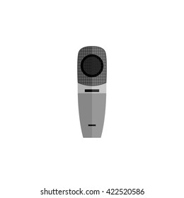 Microphone design flat isolated icon, vintage microphone stand, sound media, record vocal musical web broadcasting microphone vector illustration
