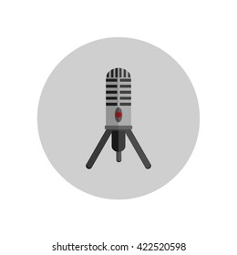 Microphone design flat isolated icon, vintage microphone stand, sound media, record vocal musical web broadcasting microphone vector illustration