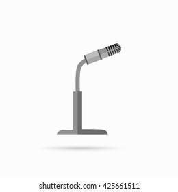 Microphone design flat isolated icon, vintage microphone stand, sound media, record vocal musical web broadcasting microphone vector illustration