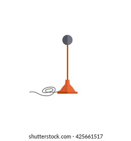 Microphone design flat isolated icon, vintage microphone stand, sound media, record vocal musical web broadcasting microphone vector illustration