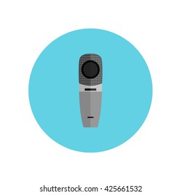 Microphone design flat isolated icon, vintage microphone stand, sound media, record vocal musical web broadcasting microphone vector illustration