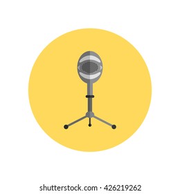 Microphone design flat isolated icon, vintage microphone stand, sound media, record vocal musical web broadcasting microphone vector illustration