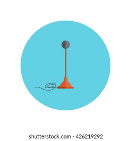 Microphone design flat isolated icon, vintage microphone stand, sound media, record vocal musical web broadcasting microphone vector illustration