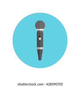 Microphone design flat isolated icon, vintage microphone stand, sound media, record vocal musical web broadcasting microphone vector illustration