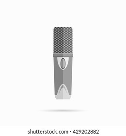 Microphone design flat isolated icon, vintage microphone stand, sound media, record vocal musical web broadcasting microphone vector illustration