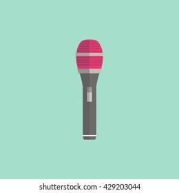 Microphone design flat isolated icon, vintage microphone stand, sound media, record vocal musical web broadcasting microphone vector illustration