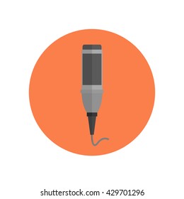 Microphone design flat isolated icon, vintage microphone stand, sound media, record vocal musical web broadcasting microphone vector illustration