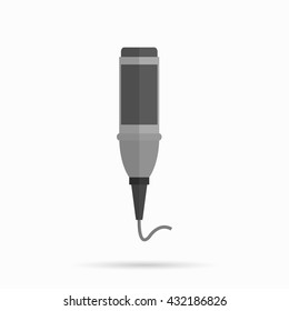 Microphone design flat isolated icon, vintage microphone stand, sound media, record vocal musical web broadcasting microphone vector illustration