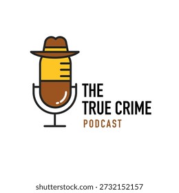 Microphone with detective hat logo. True crime podcast concept design.. Vector Illustration.