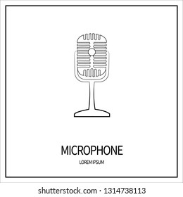 A microphone, a device for amplifying sound.  Linear icon isolated on white background. Outline. Banner with frame. Vector illustration