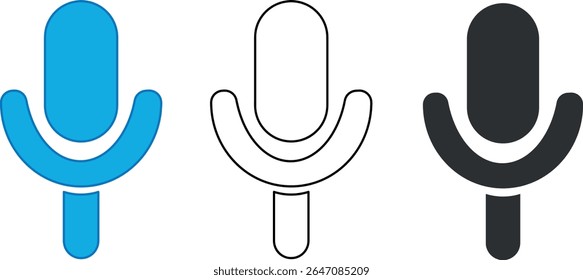 microphone of different shape with black filling with blue filling and the clean line
