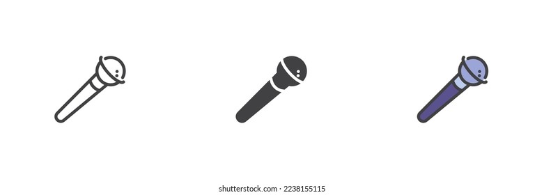Microphone different style icon set. Line, glyph and filled outline colorful version, outline and filled vector sign. Symbol, logo illustration. Vector graphics
