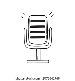 Microphone in doodle style. Hand drawn vector illustration isolated on white background.