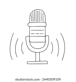 Microphone in doodle style isolated on transparent background. Hand drawn vector art
