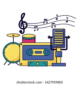microphone drums musical notes cassette festival music vector illustration