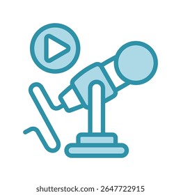 Microphone dual tone blue color mini illustration icon, use for journalist, broadcasting, news and media UI, UX kit, app and web development, digital or print.