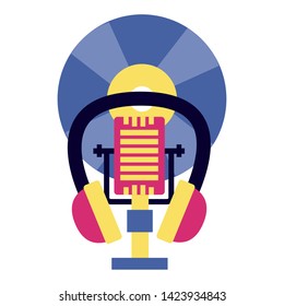 microphone earphones vinyl music colorful background vector illustration