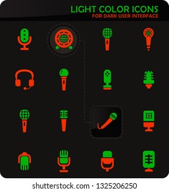 Microphone easy color vector icons on dark background for user interface design